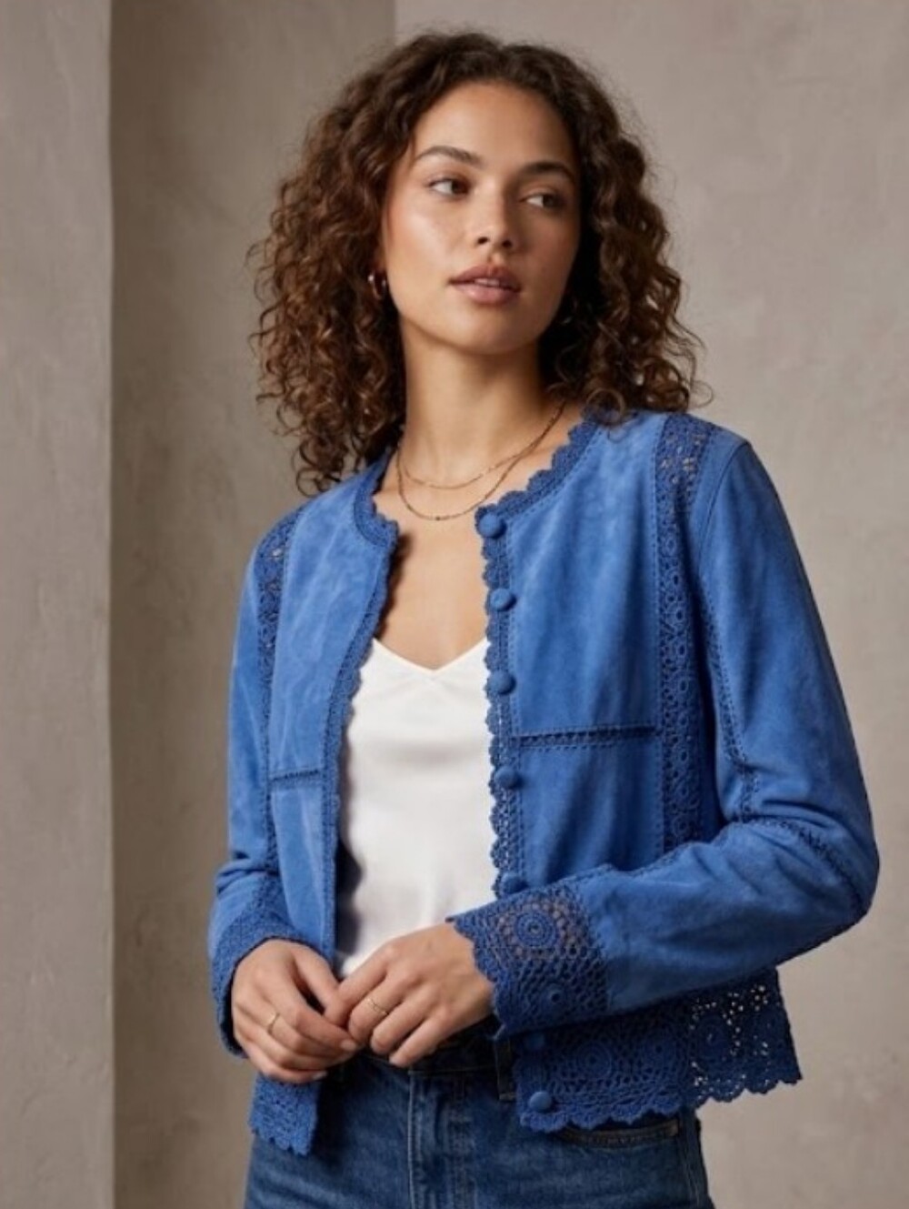 S.M.H. Boutique Blue Leather Embroidered Jacket‎ Medium